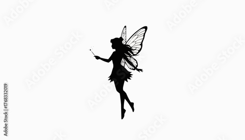 Whimsical fairy silhouette with delicate wings and magic wand creating enchantment design
