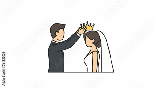 Elegant wedding ceremony celebrating love as a groom places a crown on his bride's head