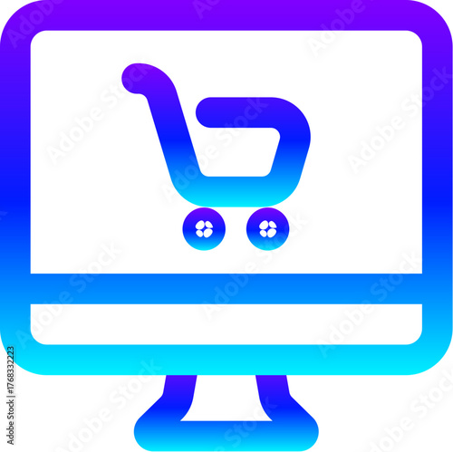 Modern Blue Gradient Line Icon of Online Shopping on Monitor