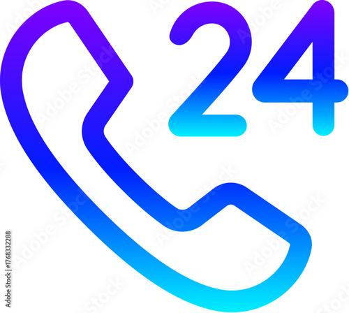 Modern Blue Gradient Line Icon of 24 Hour Phone Support