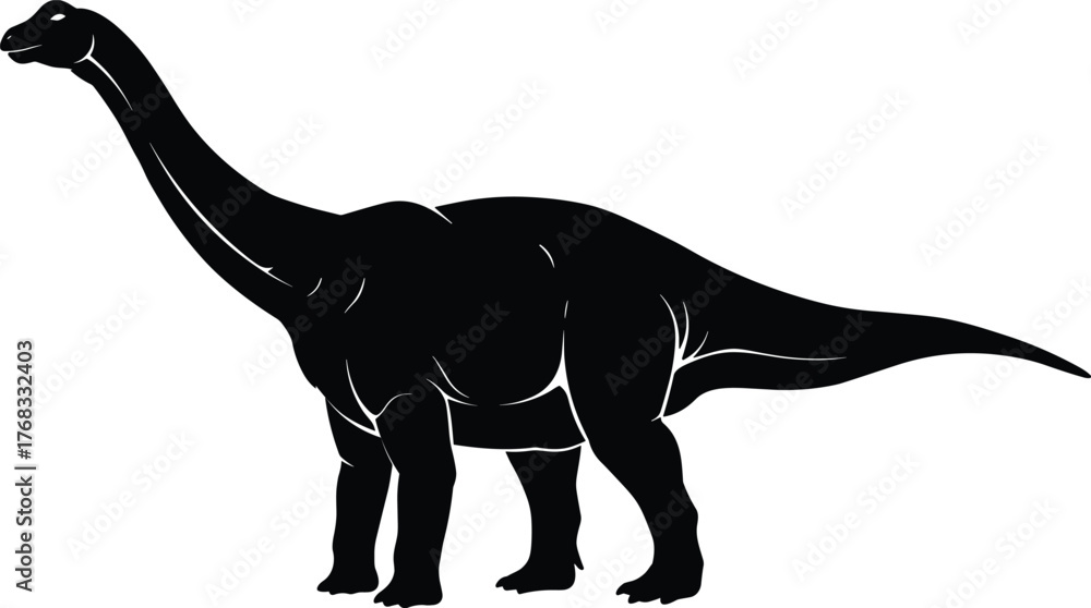 Obraz premium Black Silhouette of Long-Necked Sauropod Dinosaur with Tail and Thick Legs on White Background for Educational Use