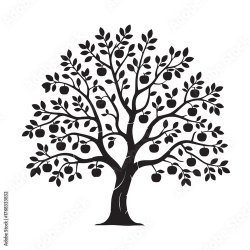 Black and White Apple Tree Silhouette