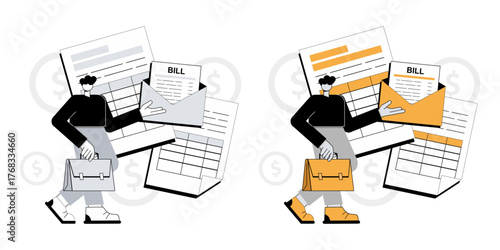 Flat Vector Illustration of Monthly Budgeting and Debt, 