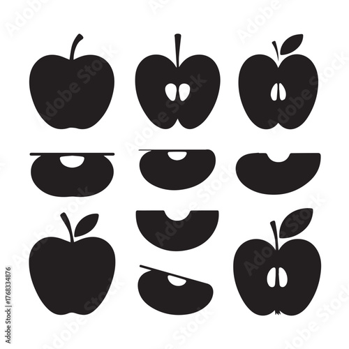 Apple Cuts and Views Silhouette Icon Set