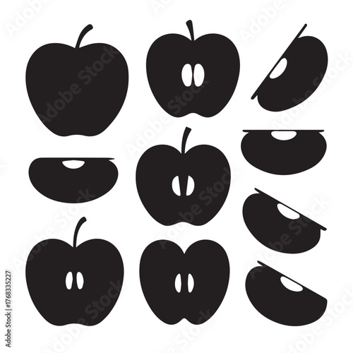 Apple Cuts and Views Silhouette Icon Set