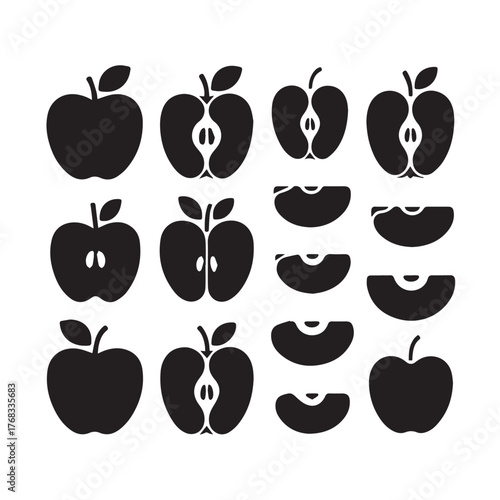 Apple Cuts and Views Silhouette Icon Set
