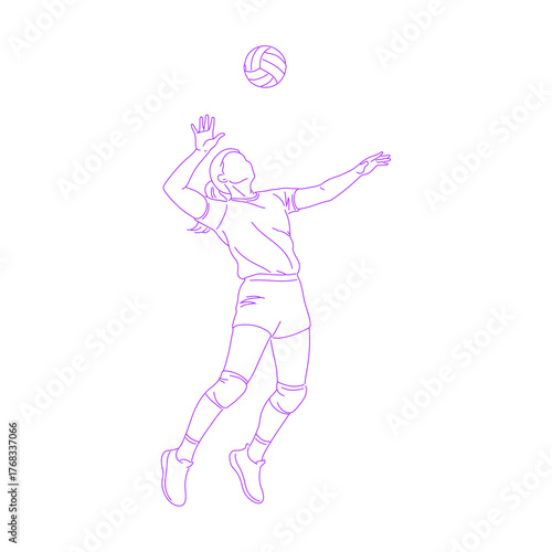 Line art illustration of volleyball player spiking the ball