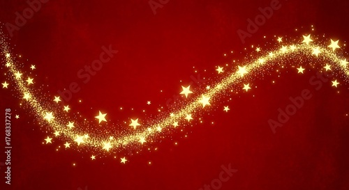 Golden stars flowing on a red background, festive christmas background