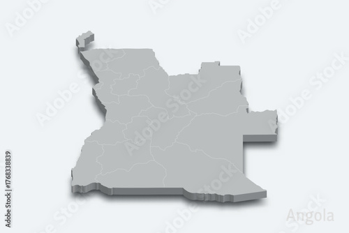 Angola 3d map with borders regions