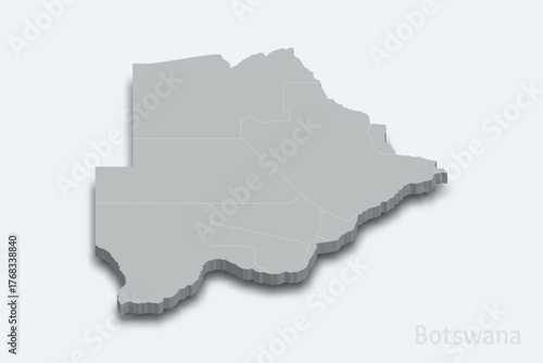 Botswana 3d map with borders regions
