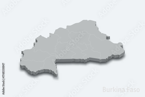Burkina Faso 3d map with borders regions