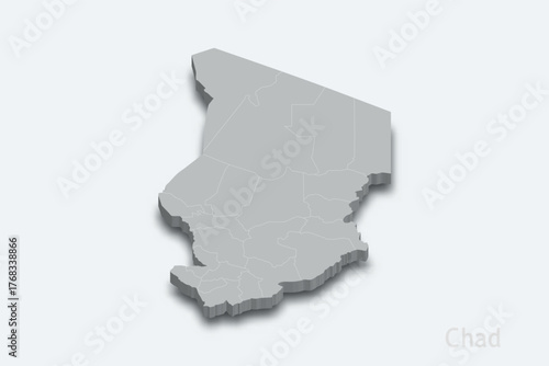Chad 3d map with borders regions