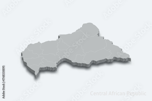 Central African Republic 3d map with borders regions