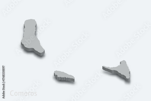 Comoros 3d map with borders regions