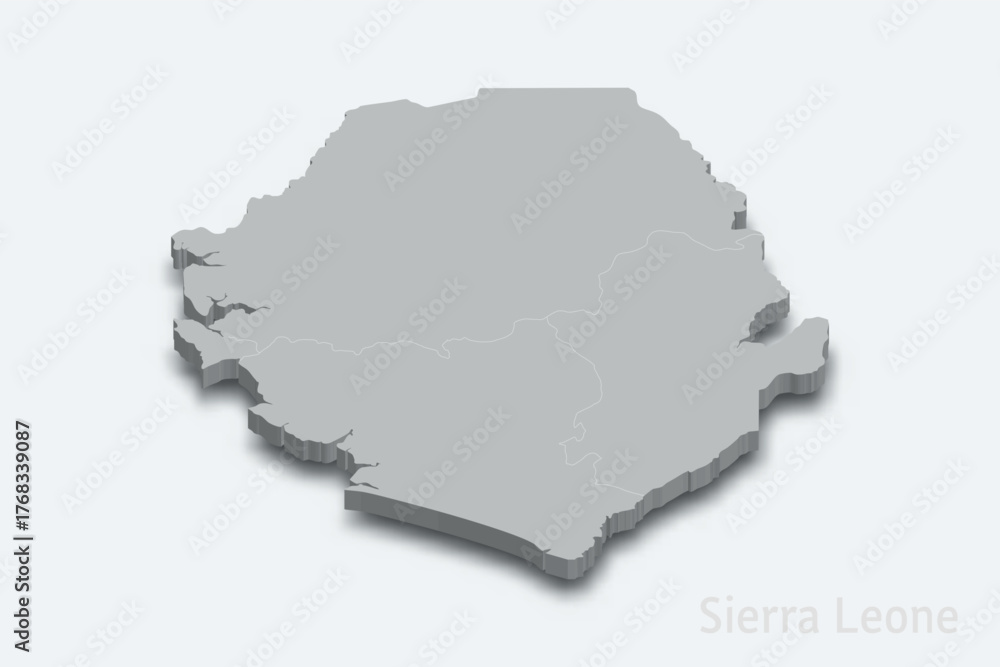 Obraz premium Sierra Leone 3d map with borders regions
