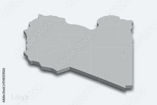 Libya 3d map with borders regions