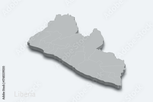 Liberia 3d map with borders regions