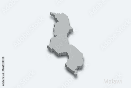 Malawi 3d map with borders regions