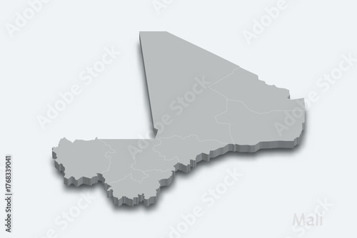 Mali 3d map with borders regions