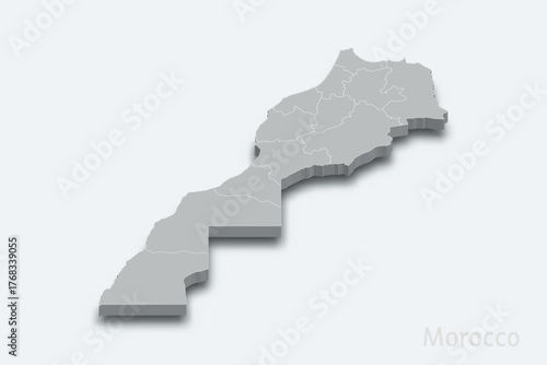 Morocco 3d map with borders regions