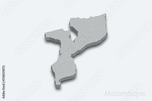 Mozambique 3d map with borders regions