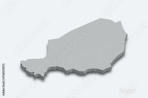 Niger 3d map with borders regions