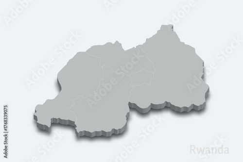 Rwanda 3d map with borders regions