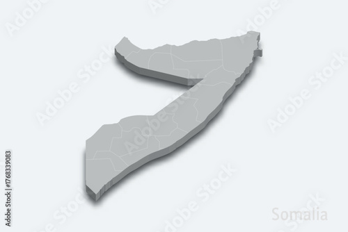Somalia 3d map with borders regions