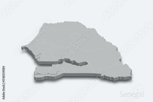 Senegal 3d map with borders regions