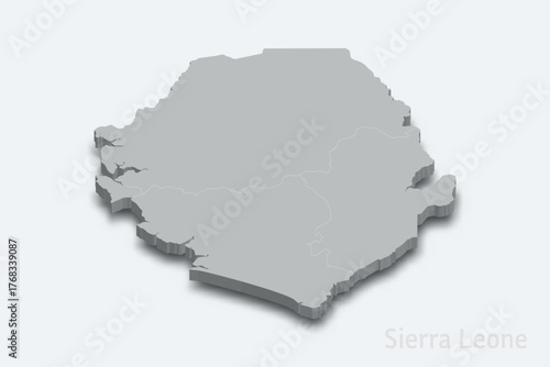 Sierra Leone 3d map with borders regions