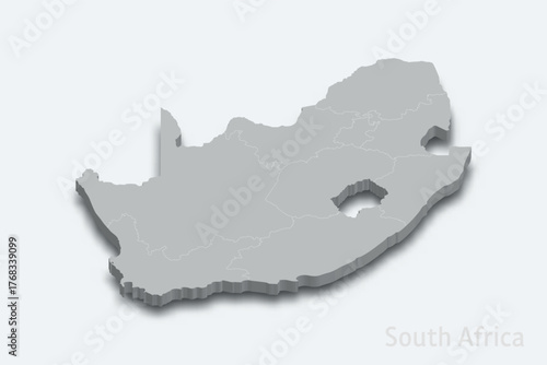 South Africa 3d map with borders regions