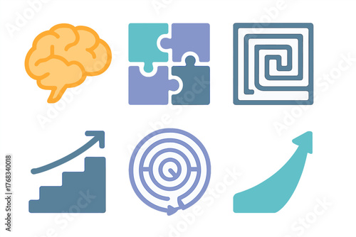 Conceptual symbols for business strategy, intelligence, problem solving, and upward growth