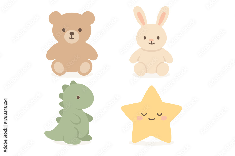 Obraz premium Adorable collection of plush toys and celestial elements for baby shower or nursery design