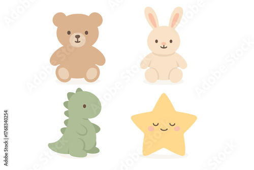 Adorable collection of plush toys and celestial elements for baby shower or nursery design