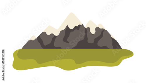 Simple isolated Swiss Alps mountain landscape with green field on white background vector illustration