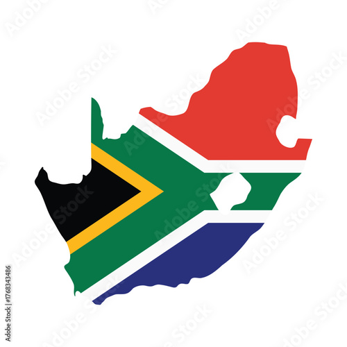 Isolated map of South Africa filled with national flag colors for educational and patriotic use vector illustration