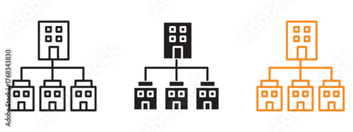 Company Subsidiary icon set. company branches and property management connections symbol. vector illustration.