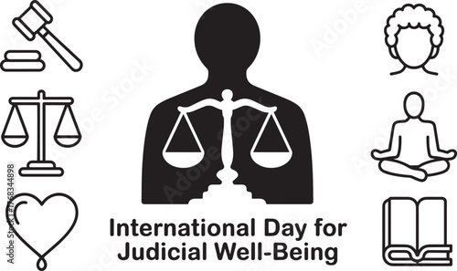 International Day for Judicial Well Being banner with justice icons