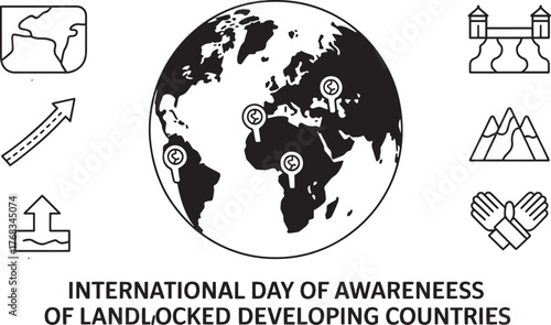 International Day of Awareness of Landlocked Developing Countries globe icons