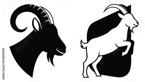 Two billy goat and mountain goat illustrations for mascot and animal logo design element