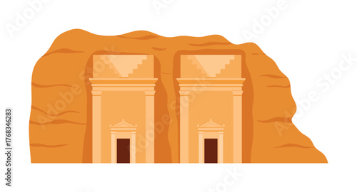 Isolated depiction of Saudi Arabia ancient rock tombs, perfect for history and travel concepts vector illustration
