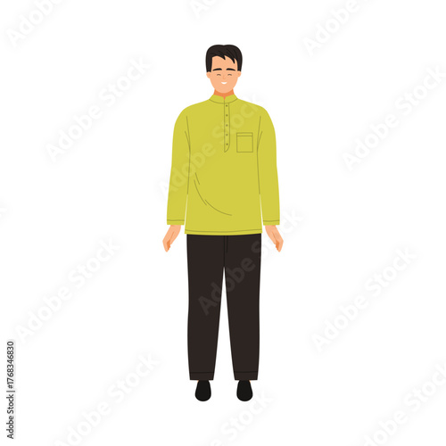 Isolated Singaporean man wearing green baju kurung and black pants on white background vector illustration