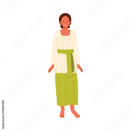 Isolated Indonesian woman wearing traditional kebaya and sarong clothing on white background vector illustration