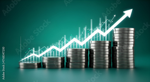Financial growth chart with stacks of coins illustrating business success and investment returnsStock photo for website - Business and technology concept photo