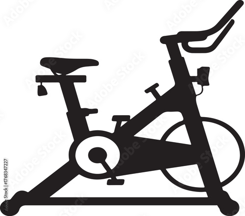 Black silhouette of a stationary exercise bike with a white background stationary bike