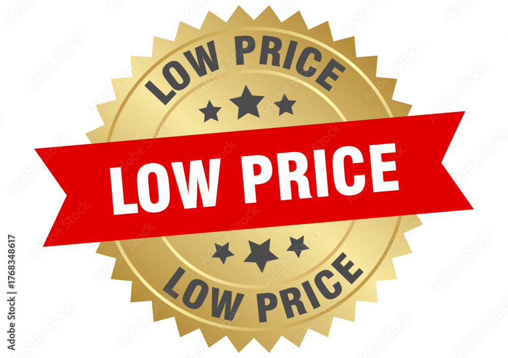 Obraz premium low price. low price round red and gold label isolated on transparent background