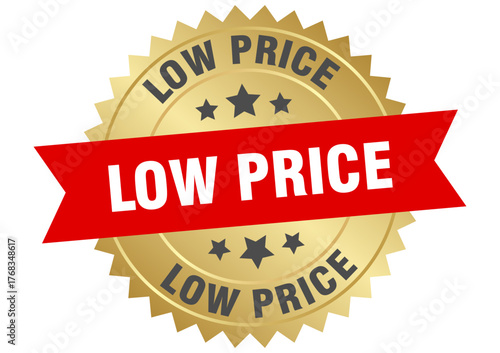 low price. low price round red and gold label isolated on transparent background