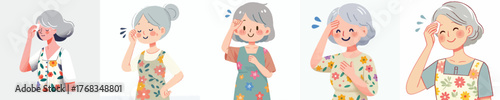 vector of a grandmother wiping sweat gesture