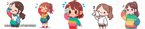 vector of a little girl wiping sweat gesture