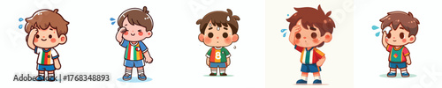 vector of a little boy wiping sweat gesture